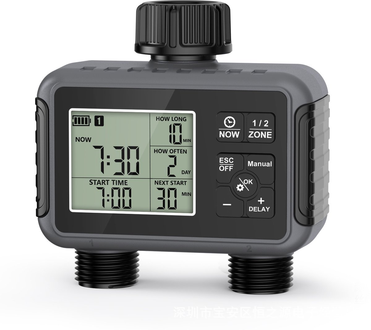 Casalora Watertimer - Besproeiingscomputer 2-weg - Bewateringstimer - Programmeerbare Tuinslang Timer met Automatische Bewatering, Regenvertraging & Handmatige Modus voor Tuin, Gazon en Druppelirrigatie