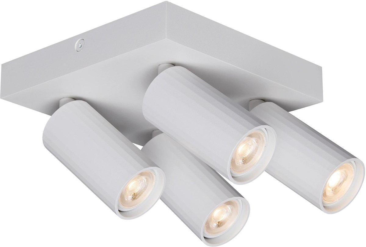 Oryx opbouwspot vierkant in wit met 4 kantelbare lichtpunten, MR11-fitting, dimbaar, lichtbron niet inbegrepen