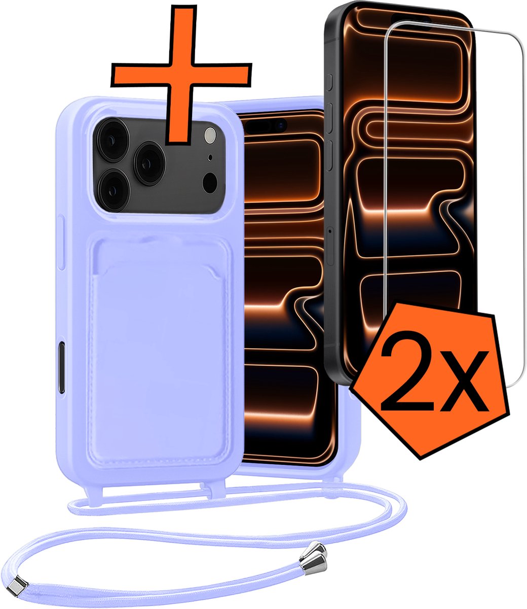Hoesje Geschikt voor iPhone 18 Pro Max Hoes Met Telefoonketting Met 2x Screenprotector - Backcover Geschikt voor iPhone 18 Pro Max Case Met Koord - Lila