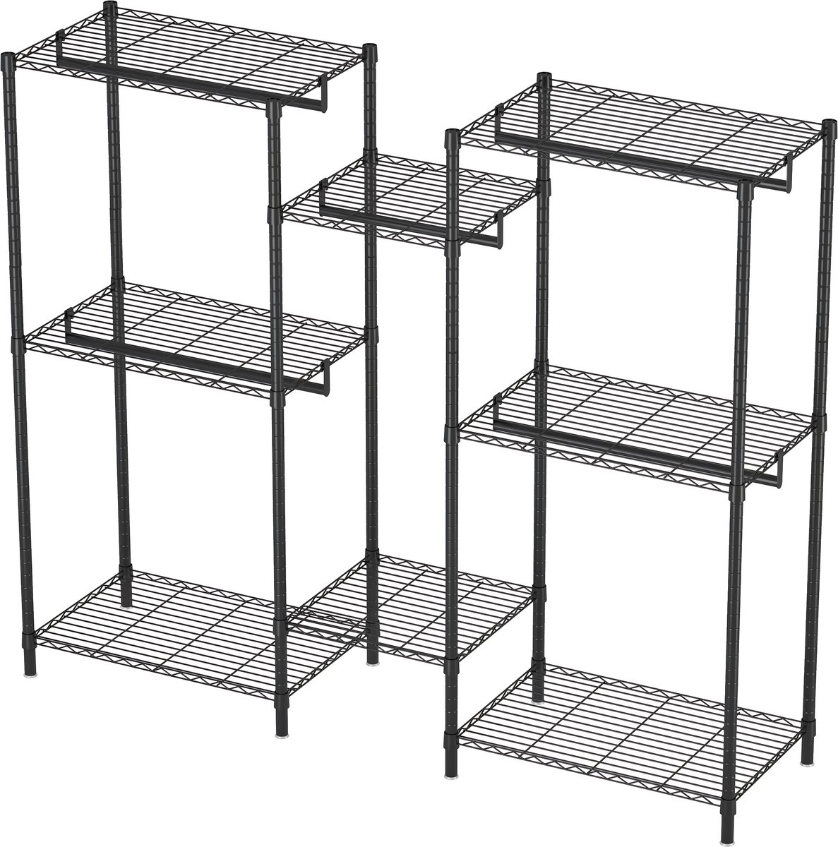 OKWISH Kledingrek – Verstelbaar Met 8 Legplanken En 5 Kledingstangen – 75,5 X 43,5 X 194 Cm – Staal – Zwart – Vrijstaand Opbergrek Zonder Wielen