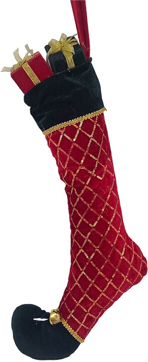Clayre & Eef Kerstdecoratie Beeld Kerstsok 23x7x32 cm Rood Synthetisch