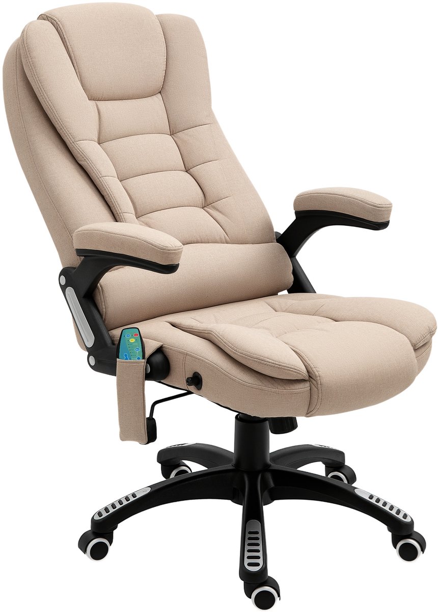 Verwarmde massagestoel - ergonomische bureaustoel - verstelbare rugleuning - in hoogte verstelbaar - lendensteun en voetsteun - beige