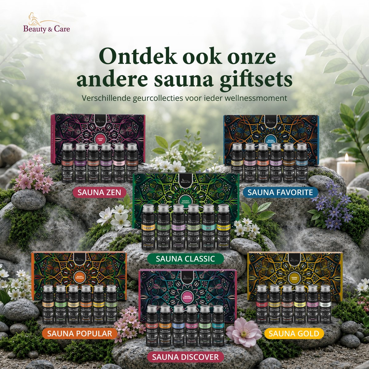 Beauty&Care® Sauna Favoriet Cadeaupakket - 6 x 25 ml sauna opgietmiddel - saunageuren - leuk cadeau - 1 cadeauset thumbnail 2
