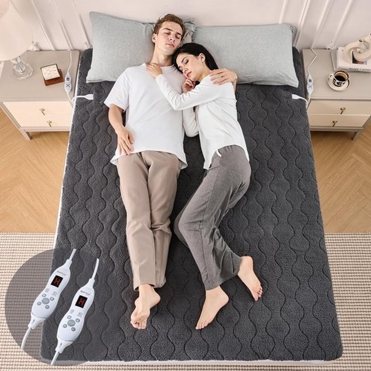 Elektrische Deken - Verwarmde Plaid - Comfort Verwarmen - Twee Zones - 135x190cm - Grijs