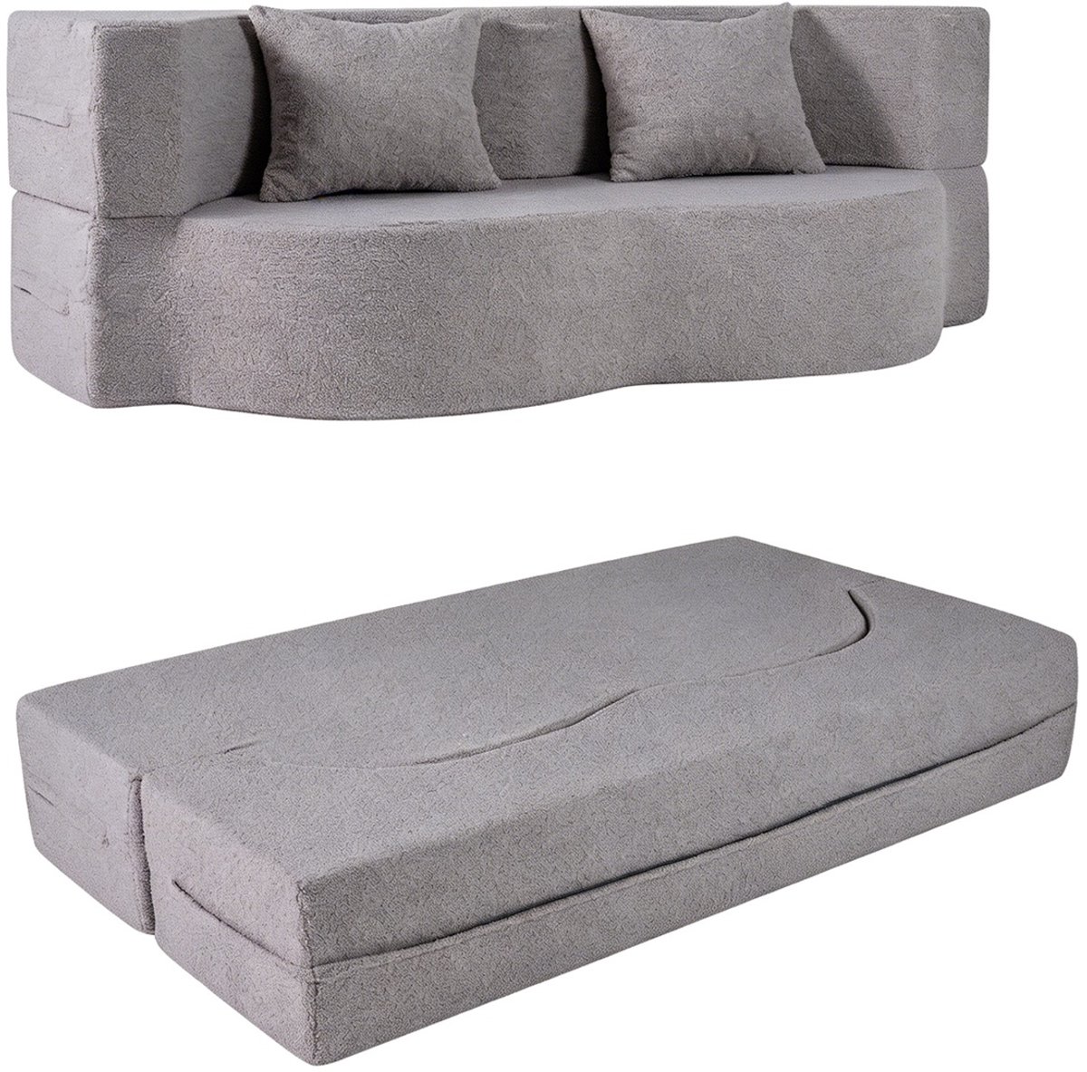 SureDeal® - Slaapbank - Uitschuifbaar - Teddyfleece - Kussens Grijs - Wit - 192,5x84x62 cm - Grijs