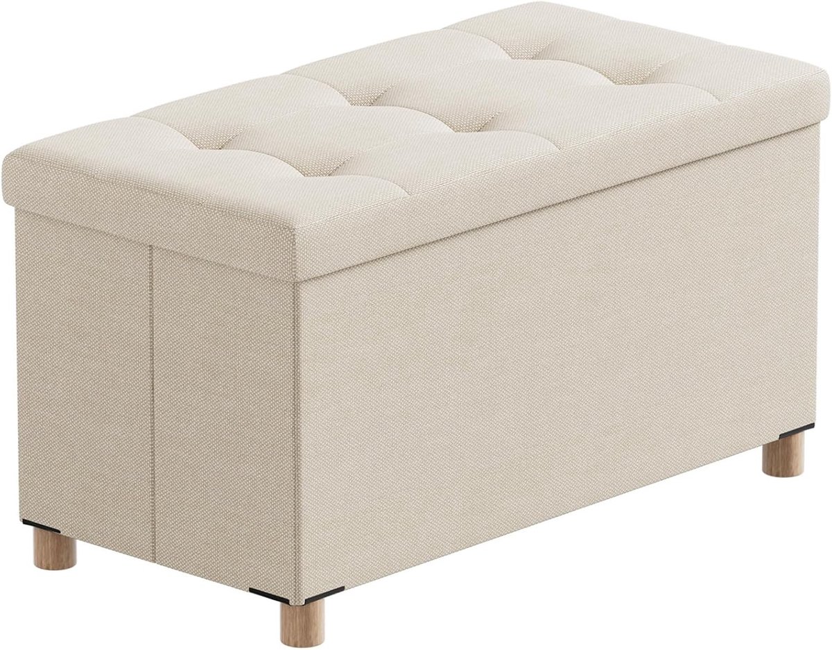 Opvouwbare Hocker met Opbergruimte voor Woonkamer en Slaapkamer, Khaki, 76 x 38 x 38 x 38 cm, Multifunctioneel, Ruimtebesparend, Stijlvol Design
