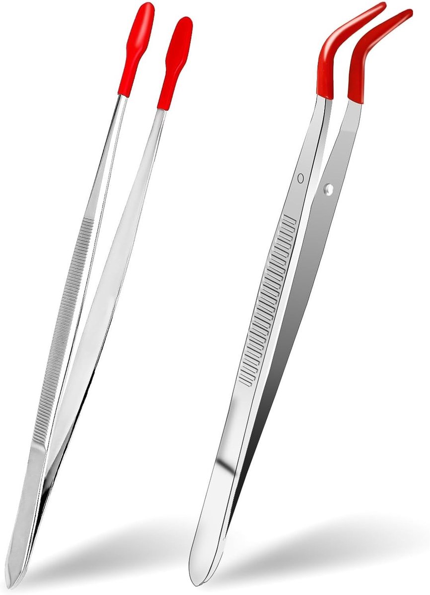 Set van 2 Rubber Tip Craft Tweezers - Metalen Lijm Tangen met Zachte PVC Coating voor Laboratorium, Sieraden Maken en DIY Knutselen
