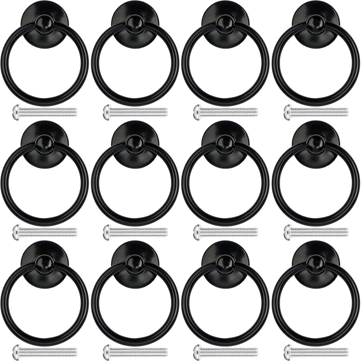Vintage Deurknoppen Set van 12, Retro Ring Handgrepen voor Keuken- en Meubeldeuren, Antieke Stijl Trekhendels voor Kasten en Lades