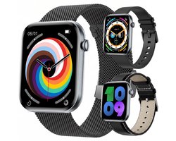 Synyq Health Pro - Smartwatch Dames en Heren - 1.85”AMOLED - 3 Bandjes - Stappenteller - Hartslagmeter - Bloeddrukmeter - Slaapmonitor - Belfunctie - Multisport - Geschikt voor Android en iOS - Black