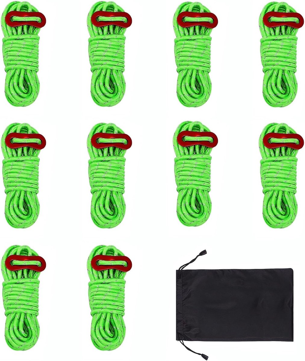 Shaving ropes voor kamperen met kabelspanner, 10 stuks, 4 mm x 4 m, ideaal voor outdoor gebruik en tentbevestiging