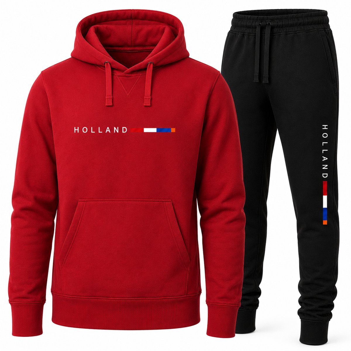 Trainingspak Heren - Joggingpak met Hoodie en Sportbroek - HOLLAND Design - Katoen - Rood - XL