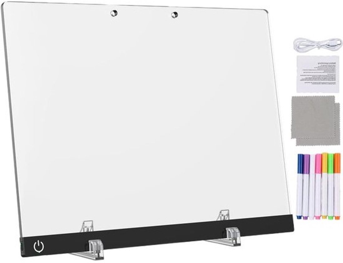 Lichtgevende Tekentafel - Glow Doodle Tablet - Creatief Tekenen - 7-kleuren Lichtscherm - 30x20x1 cm - Wit