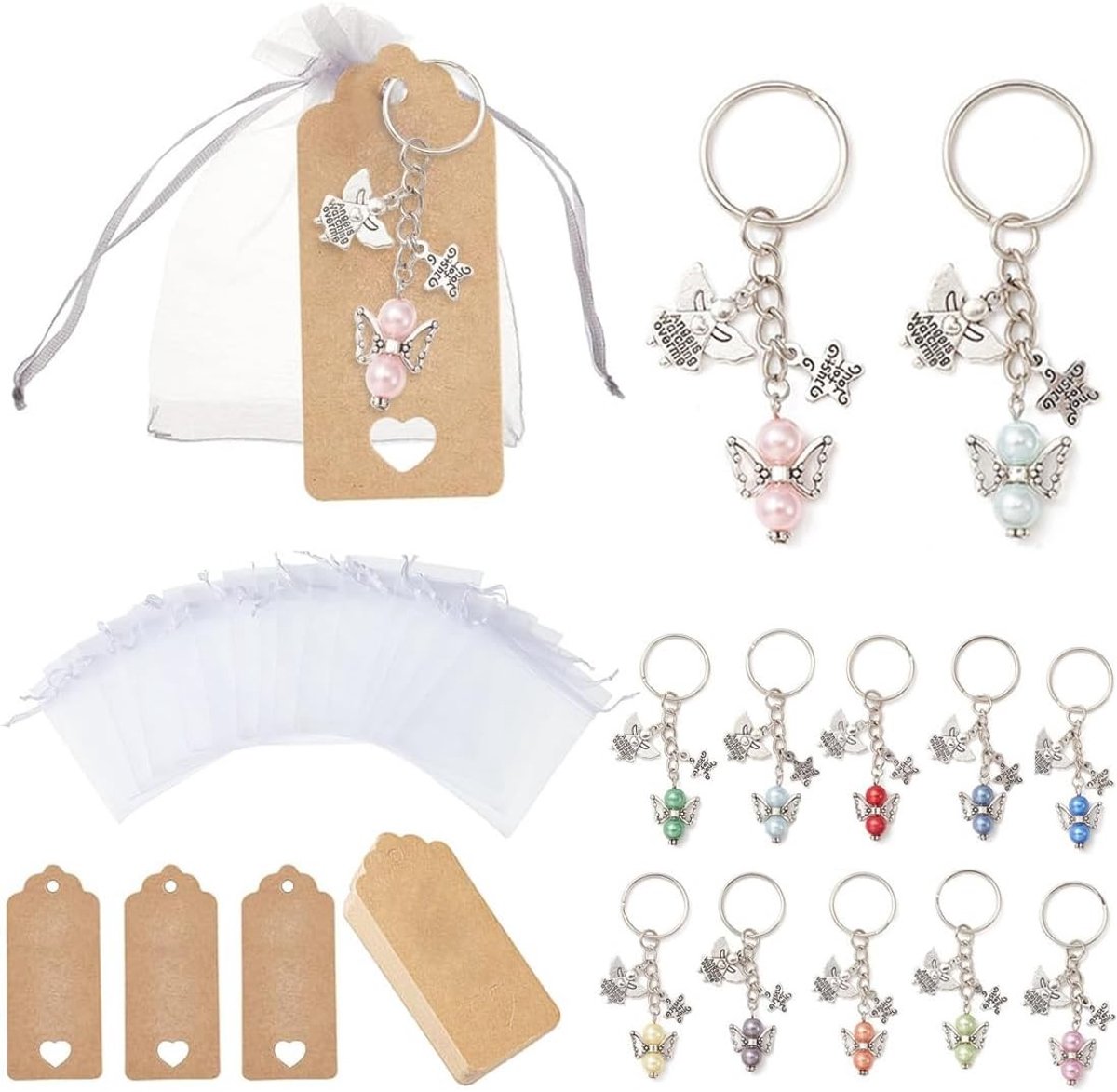 36 Stuks Beschermengel Hangers als Gastcadeaus voor Bruiloften, Doopfeesten, Kerst en Verjaardagen met Organza Zak en Kraft Papier