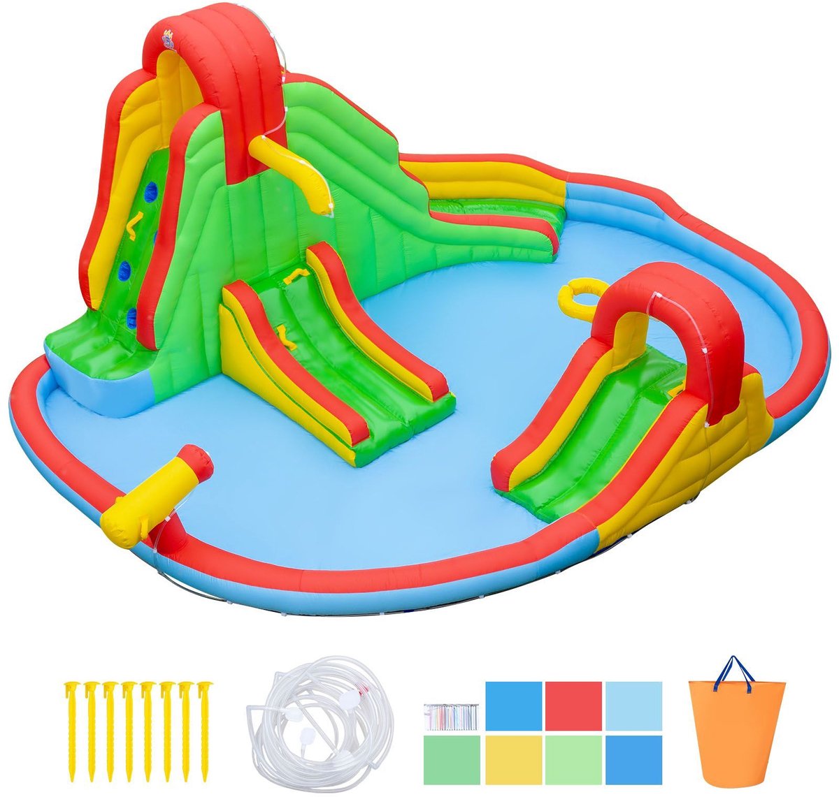 SureDeal® - Kussen - Opblaasbaar Springkussen Waterpark - Kinderen - Waterglijbanen Peuterbad Klimwand - 511x400x240 cm - Veelkleurig