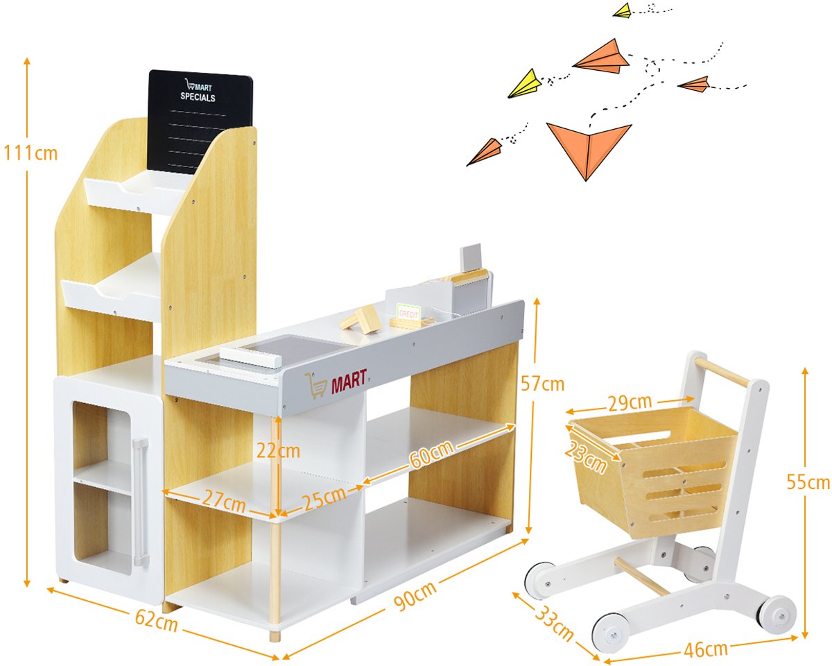SureDeal® - Rollenspell - Supermarkt Speeltoestel - Winkelwagentje Kinderkassa Speelgoed - 90x62x111 cm - Zoals het beeld toont