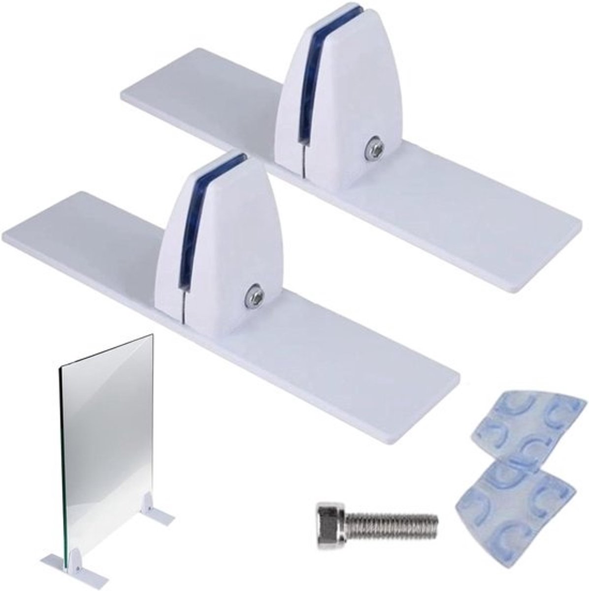Haard Bodemstandaard - Glasplaat Houder - Open Haard Stabiliseren - Verstelbare Clips - 20 x 5 x 67 cm - Wit