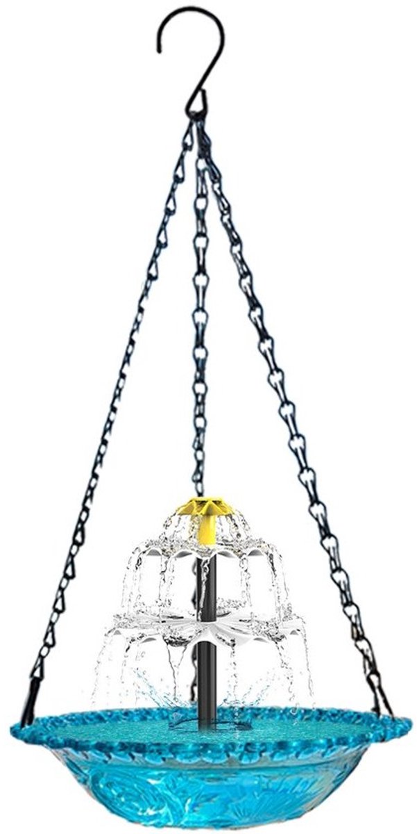 Zonne Fontein - Waterval Bad - Vogels Lokken - Zonne-energie Aangedreven - 46 x 23.5 cm - Blauw