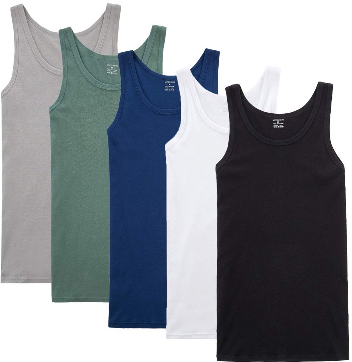 Heren Tanktop - Regular Fit - 3/5 Pack - Zwart, Wit, Blauw, Groen