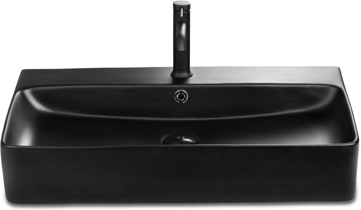 Wasbak 70 cm - Keramiek in mat zwart voor wandmontage of bovenmontage