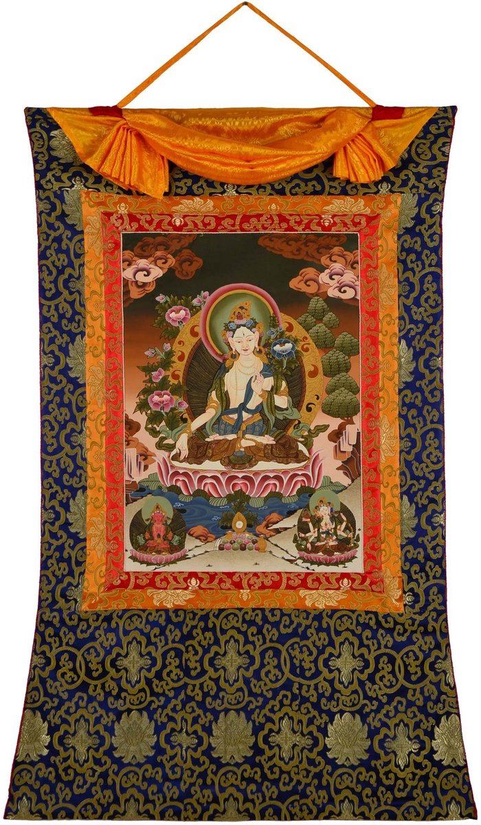 Thangka White Tara - Handgeschilderd Tibetaanse Meditatie Beeld