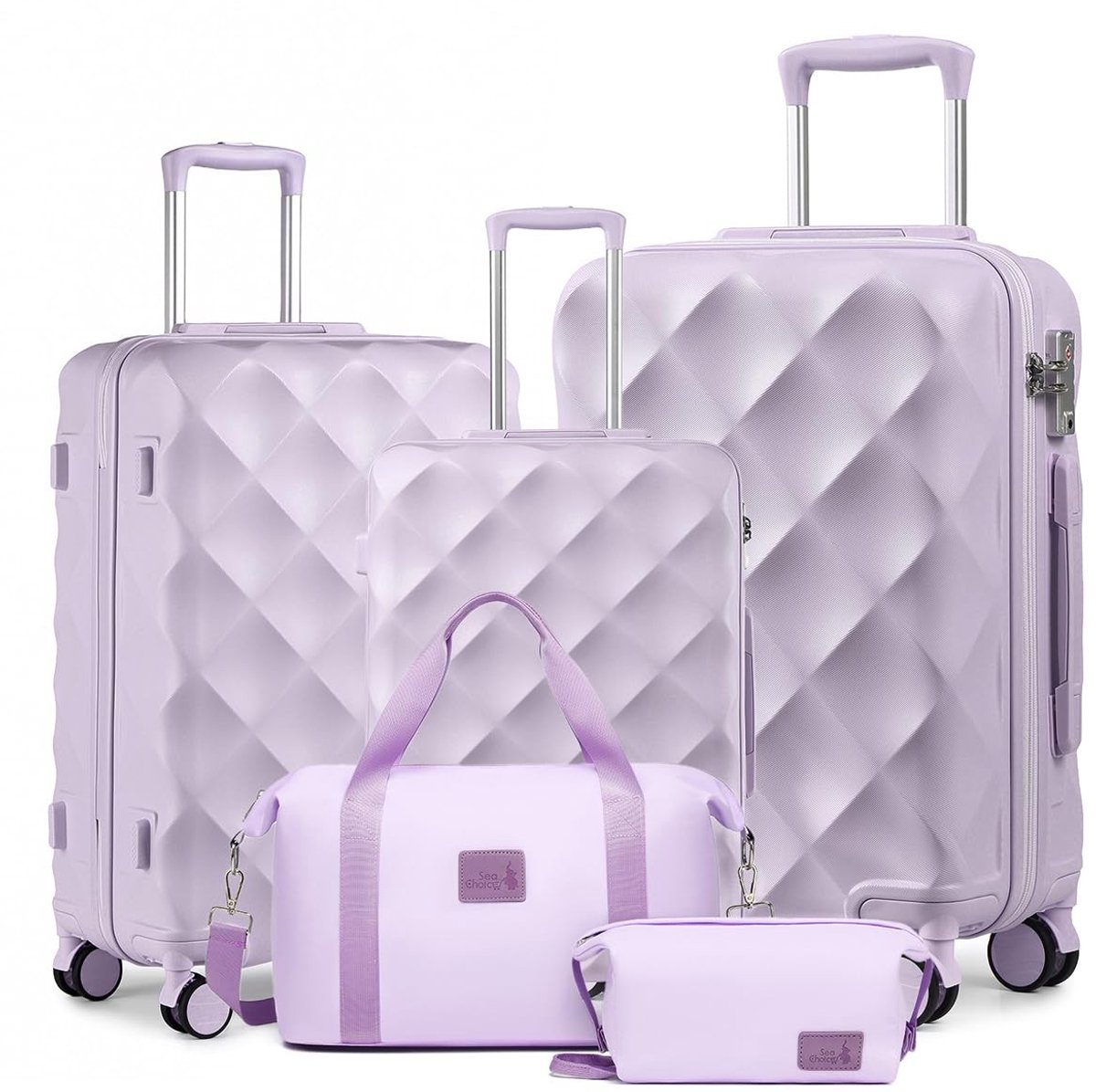 Trolley Koffer Set - 5-delig - Paars met Dubbele Wielen