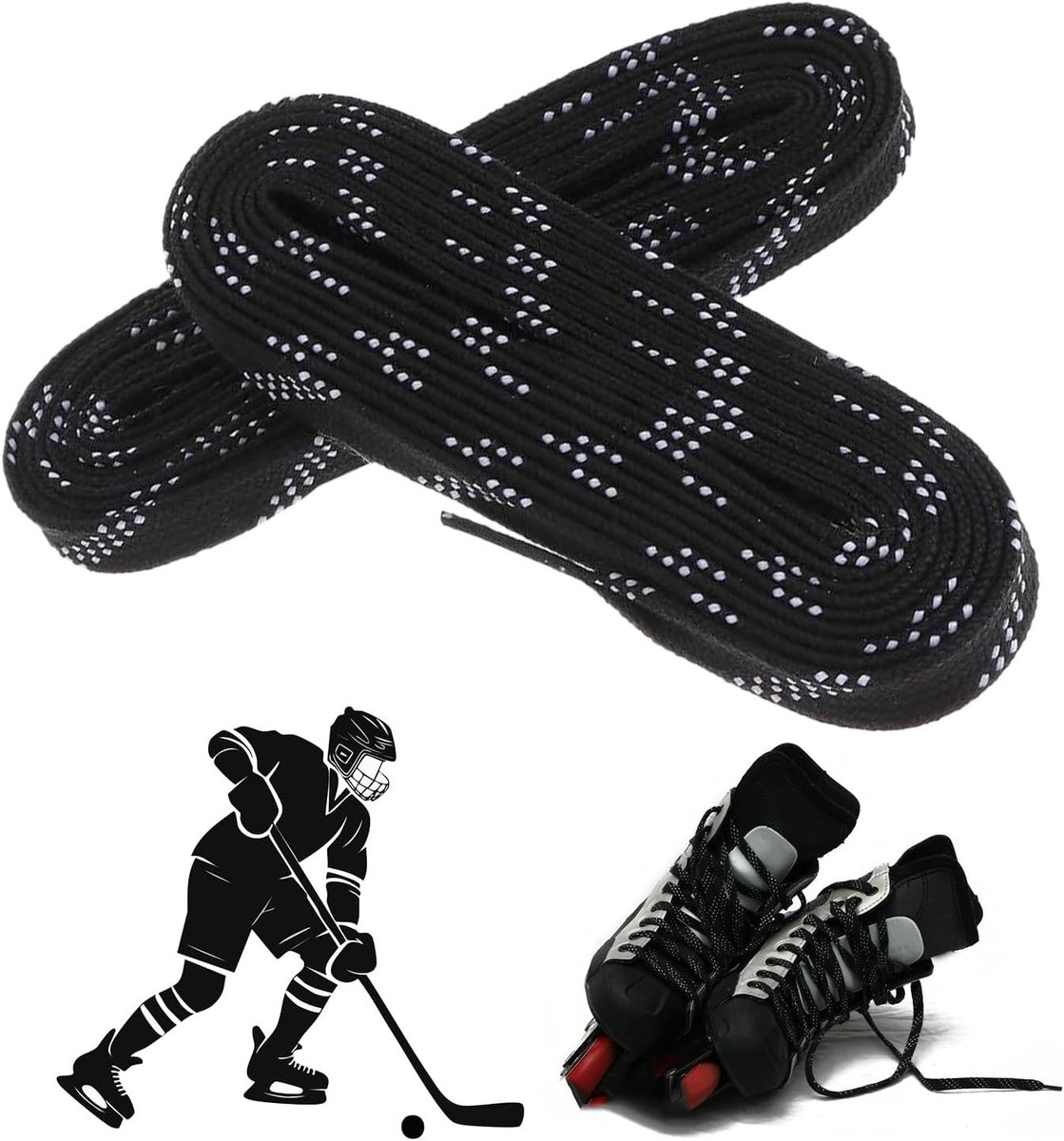 Professionele Gewaxte Hockey Veters, Robuuste en Duurzame Veters voor IJshockeyschoenen, 96 Inch, Weerstand tegen Vorst en Breuk