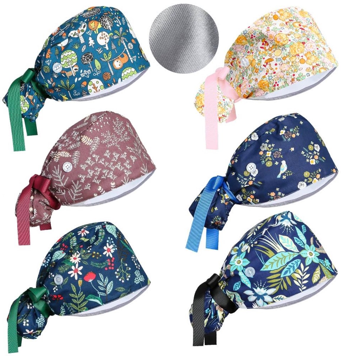 Verstelbare Scrub Caps voor Vrouwen - 4 Stuks - Floral Patroon