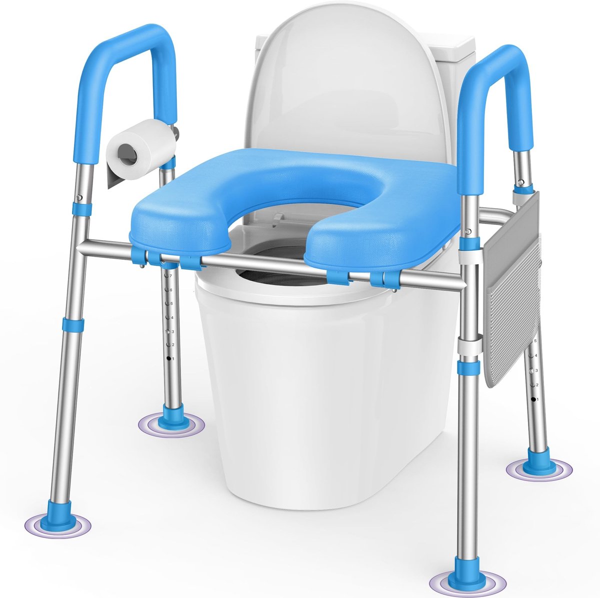 Verhoogde Toiletbril met Handgrepen - Verstelbare Hoogte en Breedte - Hemelsblauw