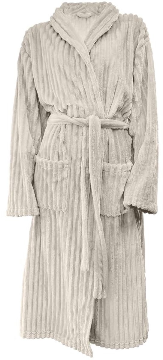 Teddy Rib Fleece Badjas - Cream - M