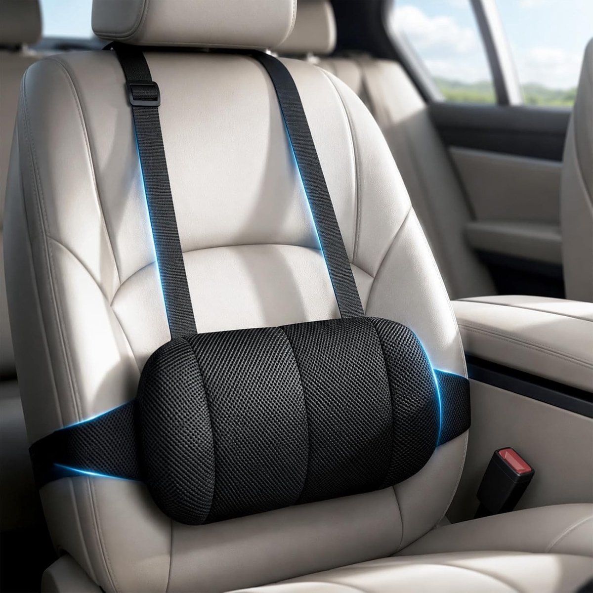 Verstelbaar lendensteunkussen voor autostoelen met traagschuim, ergonomisch ontwerp voor optimaal comfort en ondersteuning in auto en kantoor