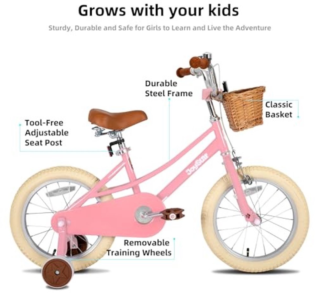 Kinderfiets 18 inch Retro design met steunwielen en dje Paars