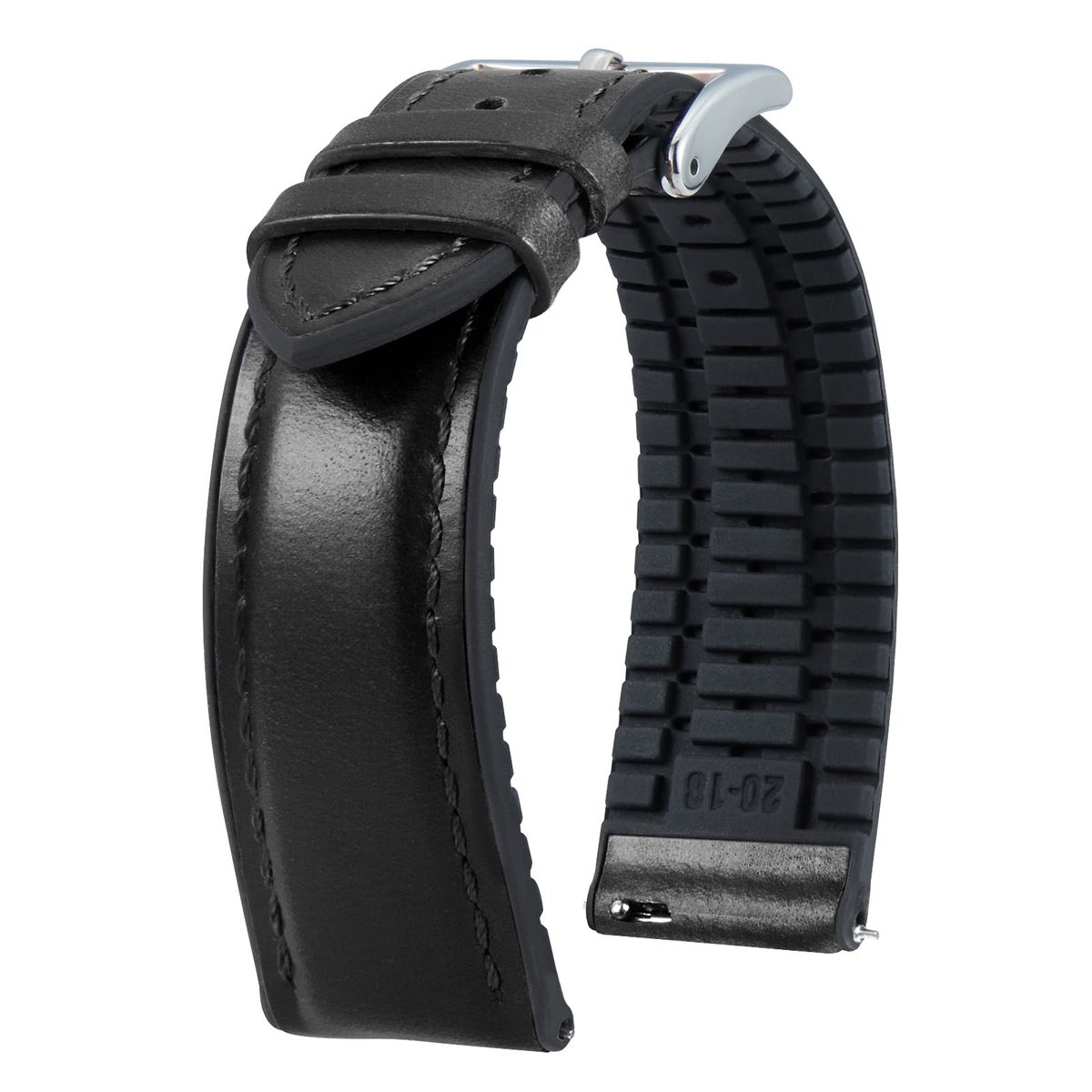 Leer Horlogeband - Hybride van Oil Wax en Siliconen - 22mm, Zwart