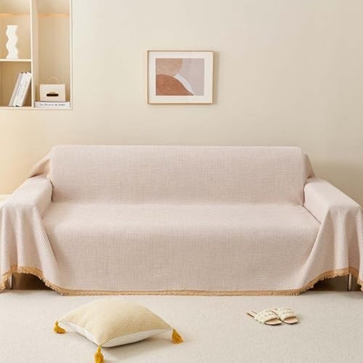 Woven Cotton Sofa Throw Blanket - Off-White 180 x 230 cm