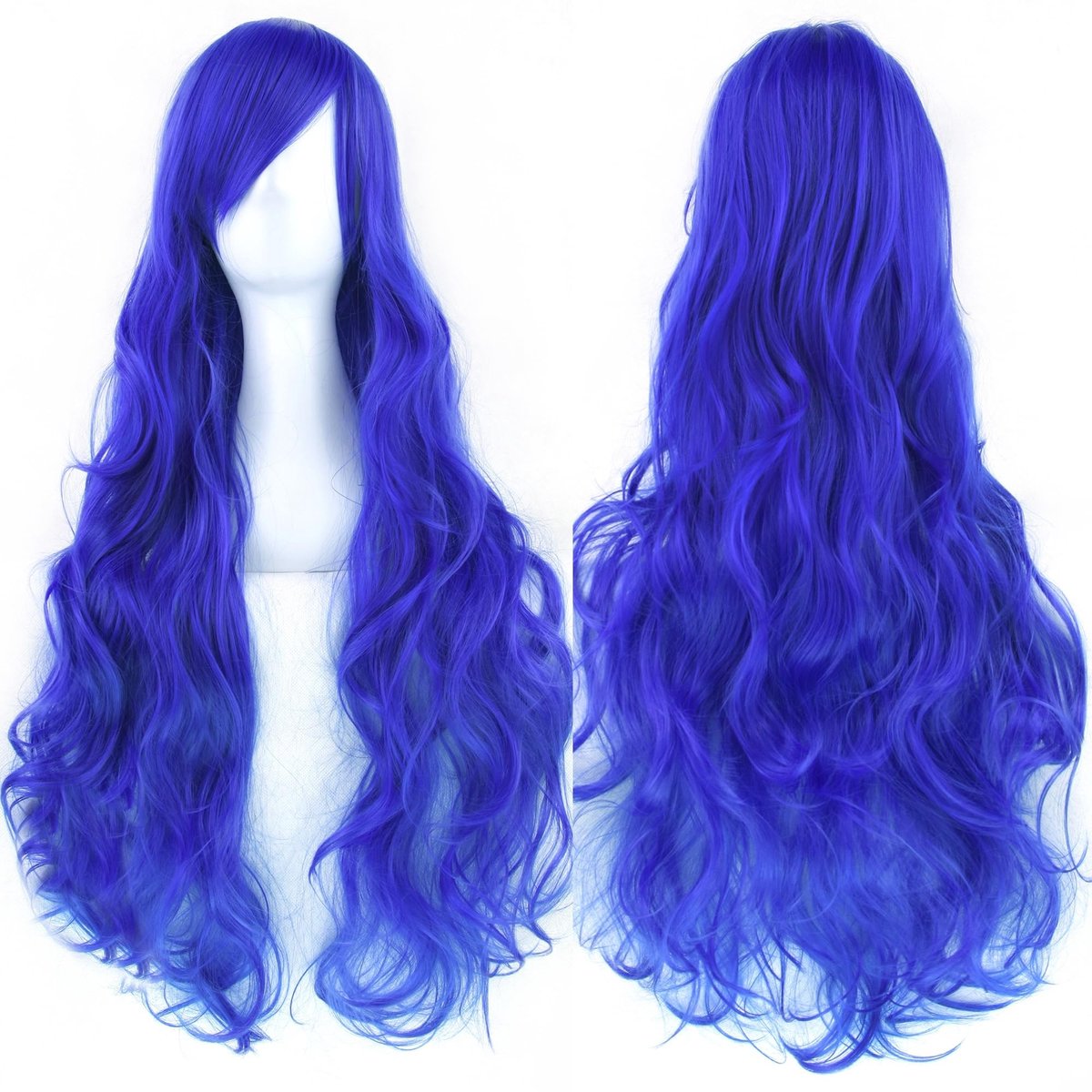 Lange Krullende Cosplay Perucque met Bangs - 80 cm - Blauw
