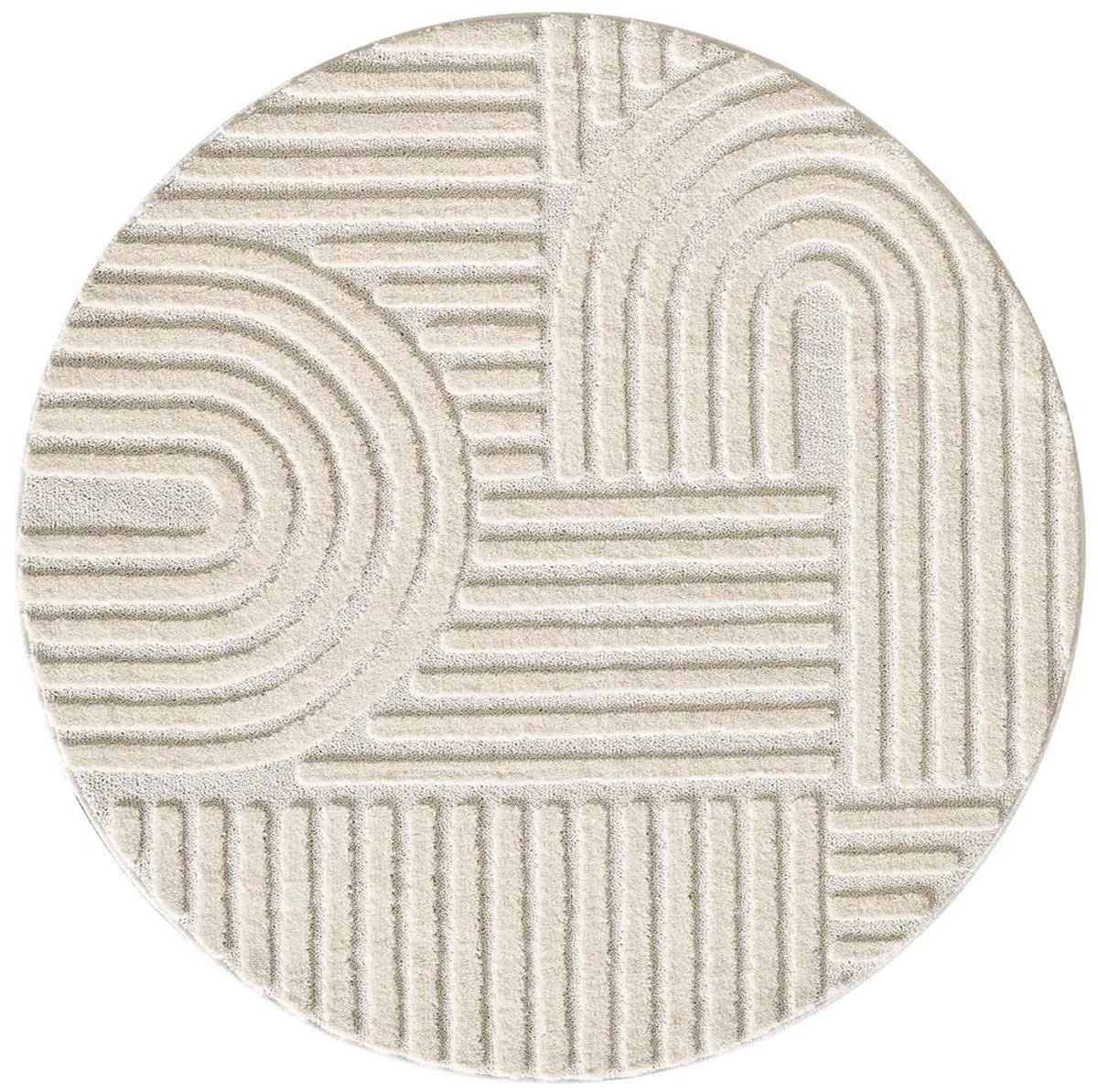 Dutch XXL Rond Japandi Vloerkleed | Tapijt | Art | Geometrisch | Crème | 200x200 cm