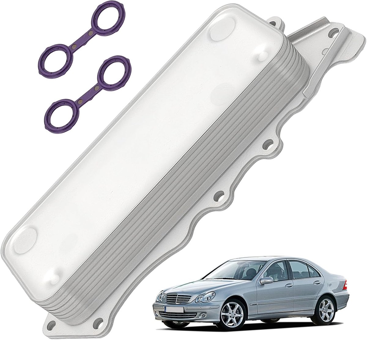 Oliekoeler met 2 x afdichtingsset voor Mercedes W203 W204 W212 W213 - Motoroliekoeler, Olie-Water Warmtewisselaar en Koeladapter voor Betrouwbare Koeling