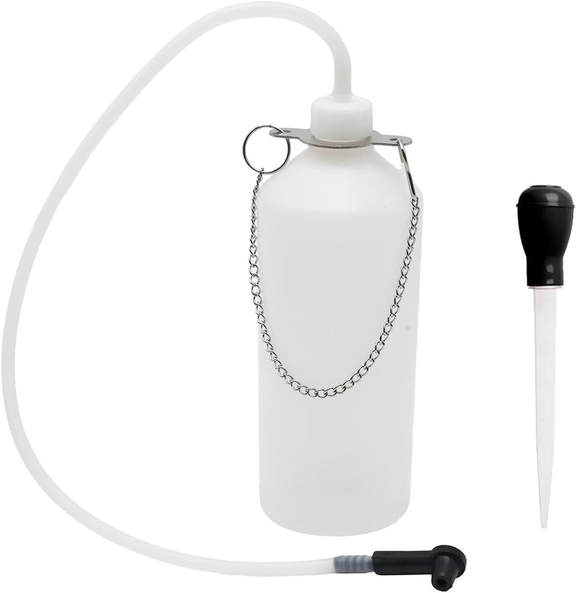 1L Remluchtventiel Fles met 65cm Slang en Rubber Adapter, Geschikt voor de meeste Remventielen voor het Verzamelen van Remvloeistof en Onderhoud van Remsystemen