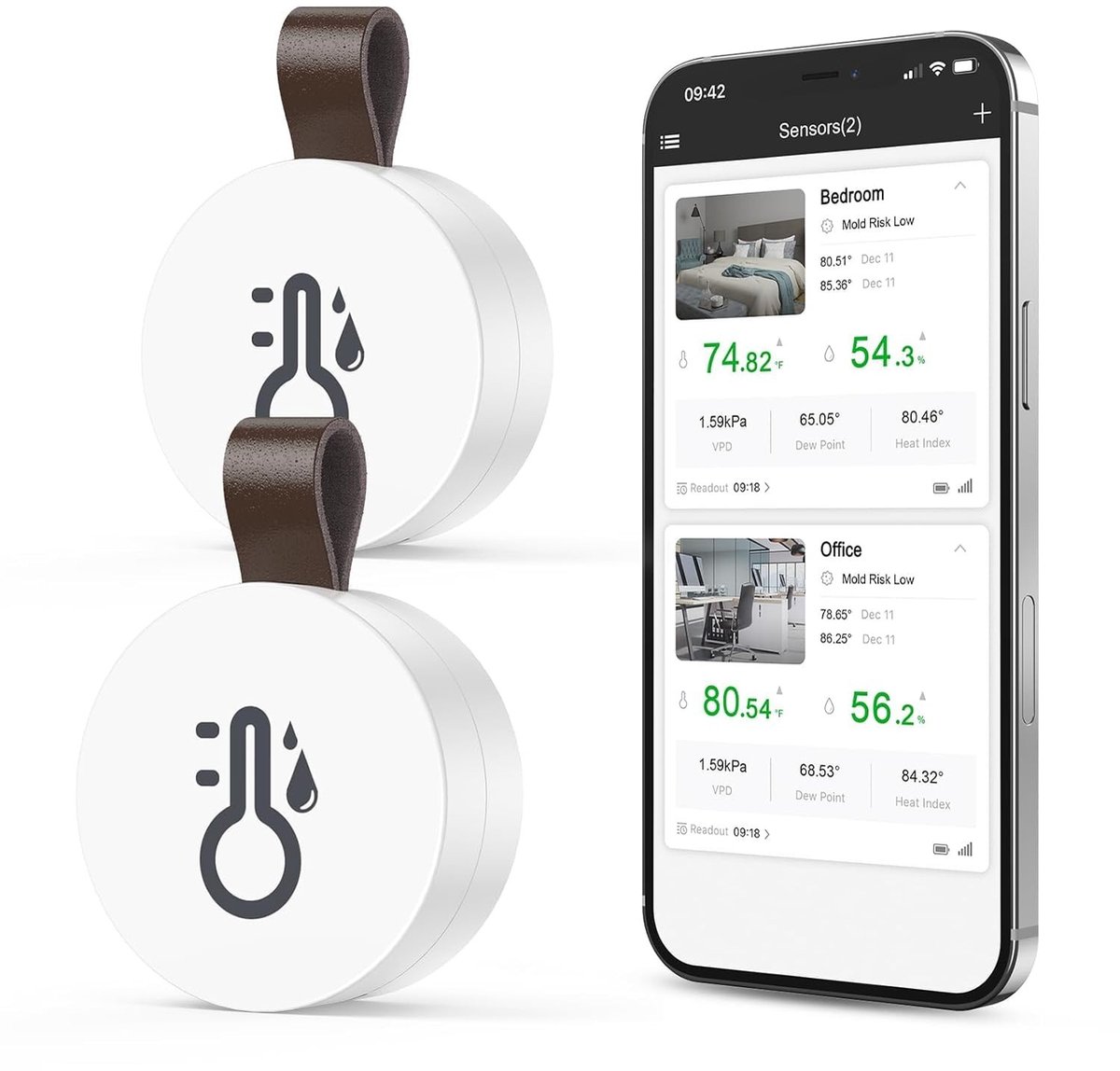 Draadloze Bluetooth Thermometer en Hygrometer voor Thuis, Kassen en Wijnkelders met APP en Gegevensopslag, 2 Stuks voor Nauwkeurige Temperatuur- en Vochtigheidsmeting