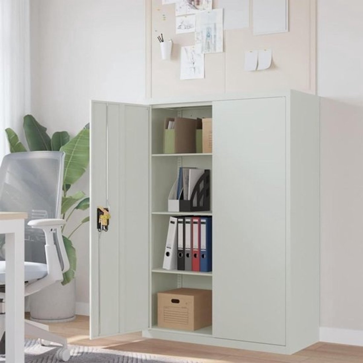 Archiefkast Kantoor - Lockerkast Opbergkast - Documenten Opbergen - Verstelbare Planken - 90x40x140 cm - Lichtgrijs