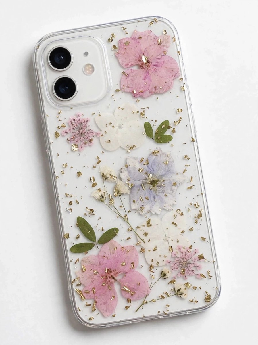Telefoonhoesje iPhone 12 Pro met echte droogbloemen / gedroogde bloemetjes