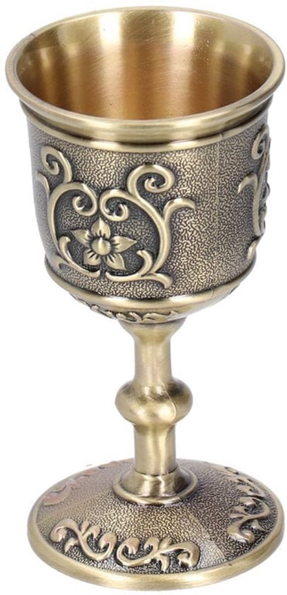 Vintage Cup Chalice - Gegraveerde Bronzen Mini Wijnglazen - H10 cm, Antieke Europese Stijl