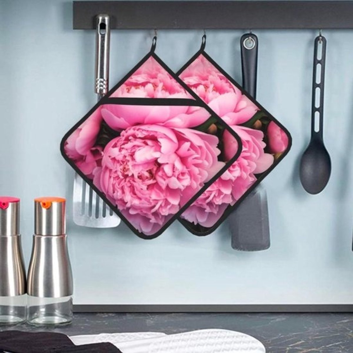 Pannenlappen met zak - Onderzetter oven Hete pads - Bakken en koken - Hittebestendig polyester - 20 x 205 cm