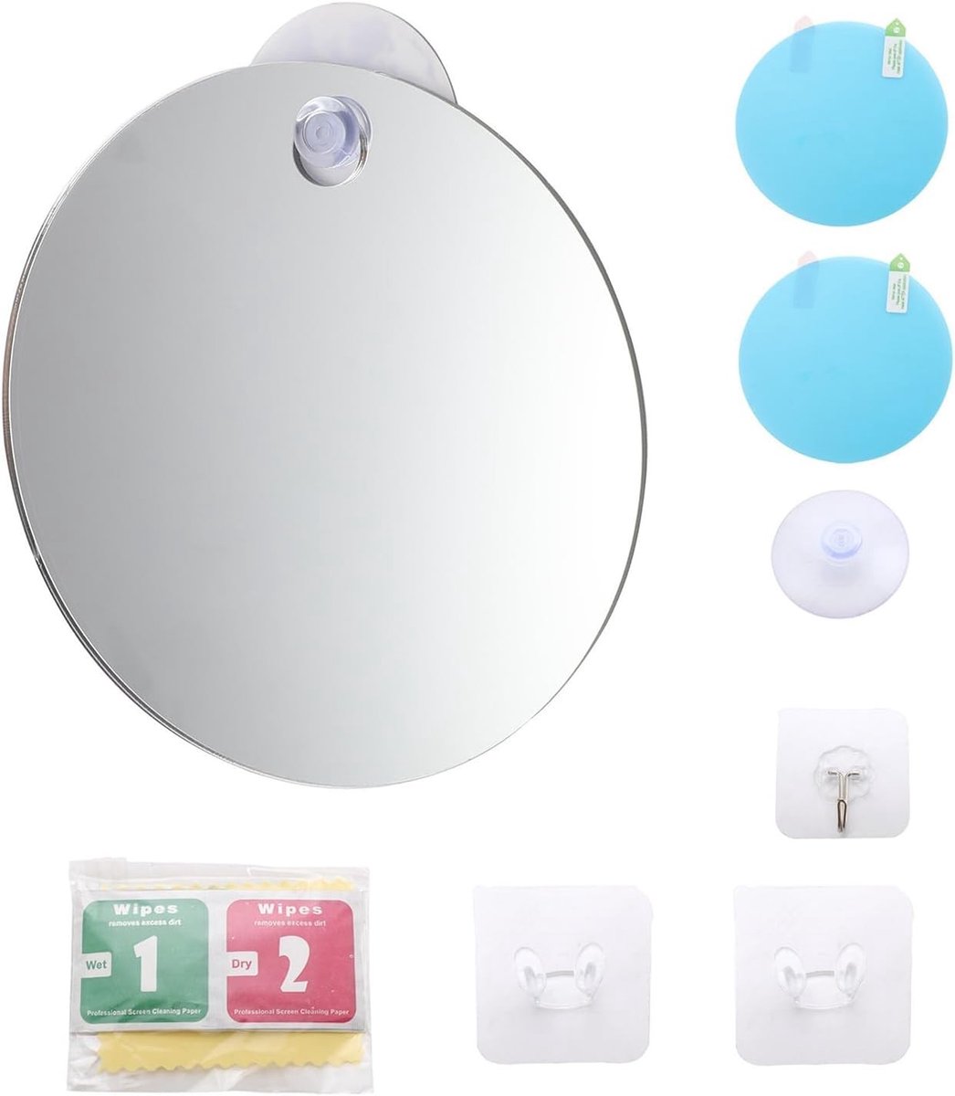 Verstelbare Douche Spiegel 15 cm × 15 cm, Antivog, Ideaal voor Scheren, Reizen en Badkamer met Zuignap en Plakhaakjes
