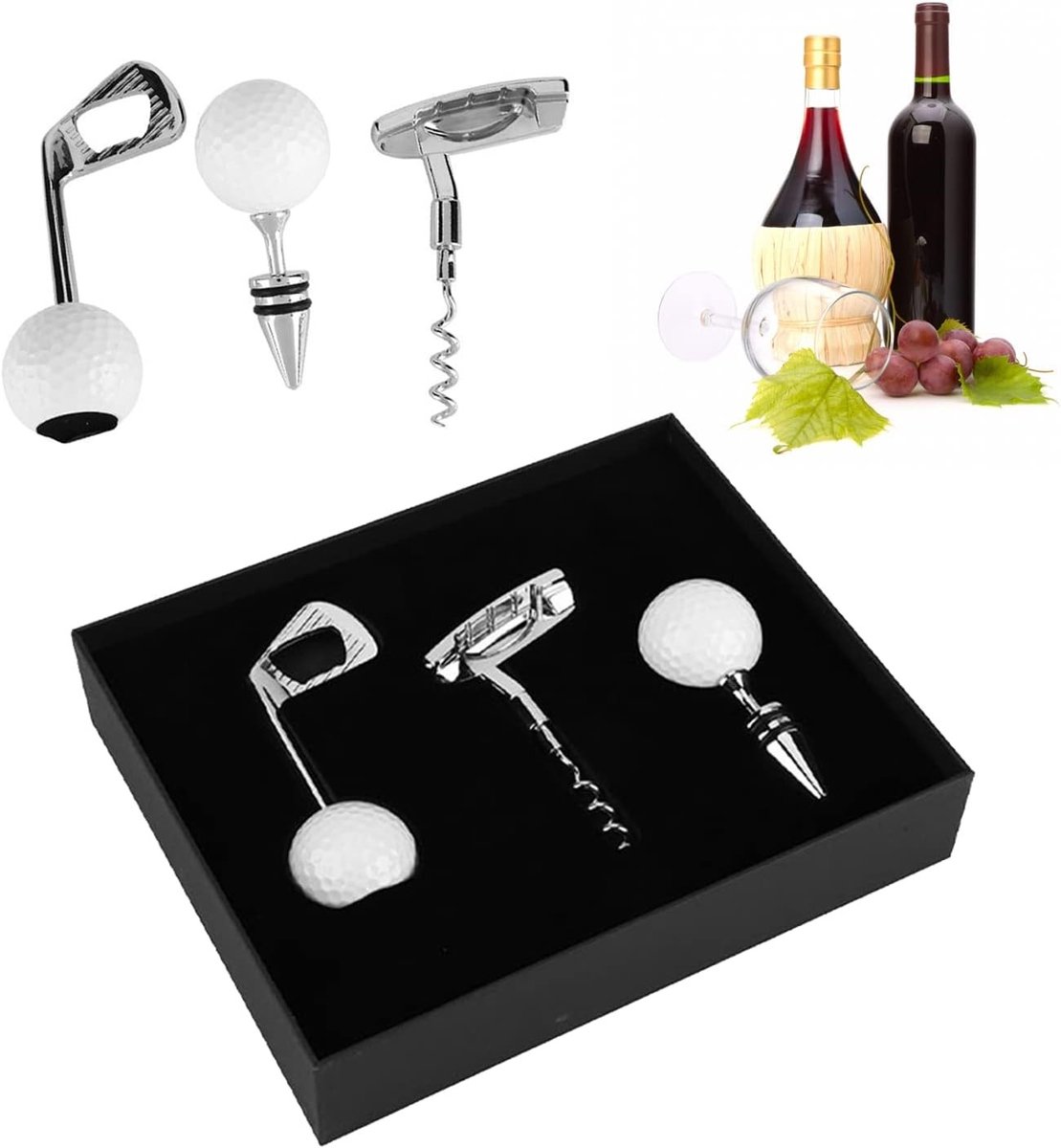 Handmatige Kurkentrekker Set met Golfbal Ontkurker en Zinc Legering Handvat, Perfect voor Wijnliefhebbers, Verjaardagen en Bruiloften (3 Stuks)