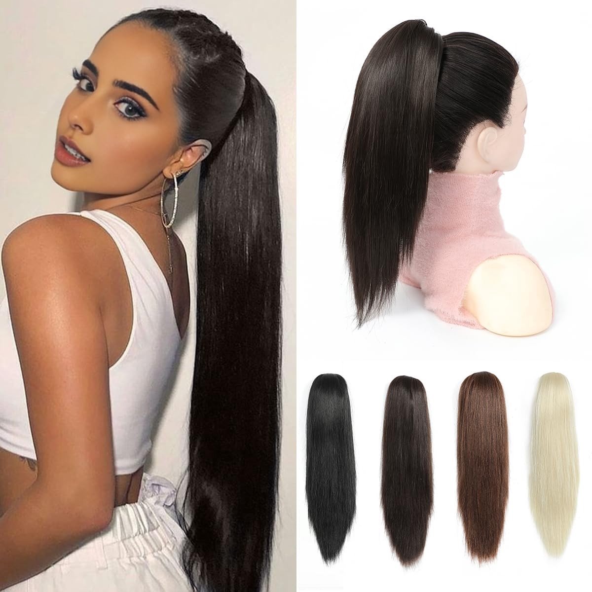 Clip-In Ponytail Haarstuk - Donkerbruin, 40 cm