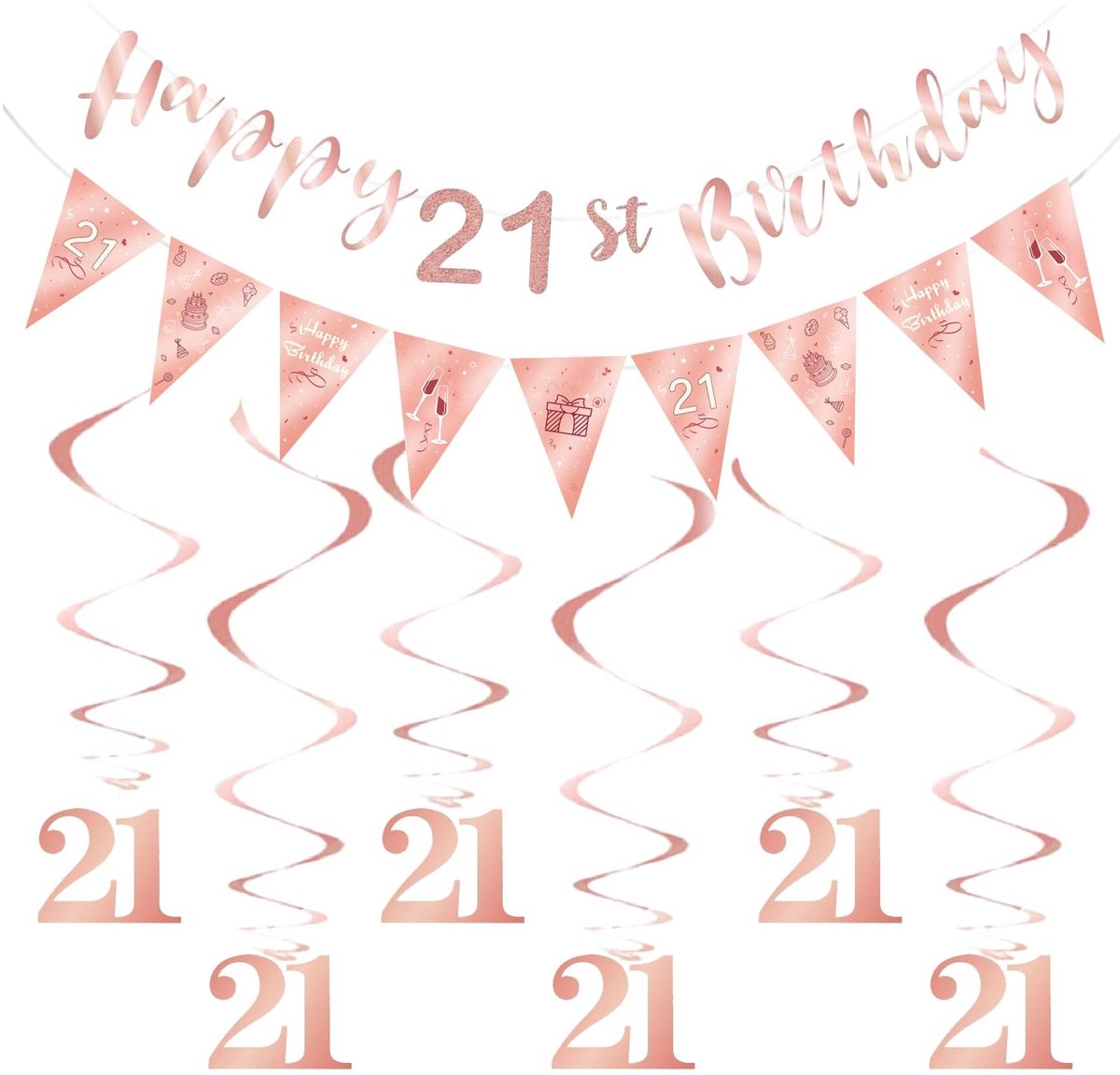 Versiering voor 21ste Verjaardag - Roze en Goud - Compleet Decoratieset
