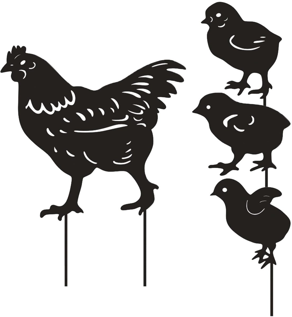 Decoratieve Tuinbeelden - Set van 4 Kip Silhouetten van Metaal