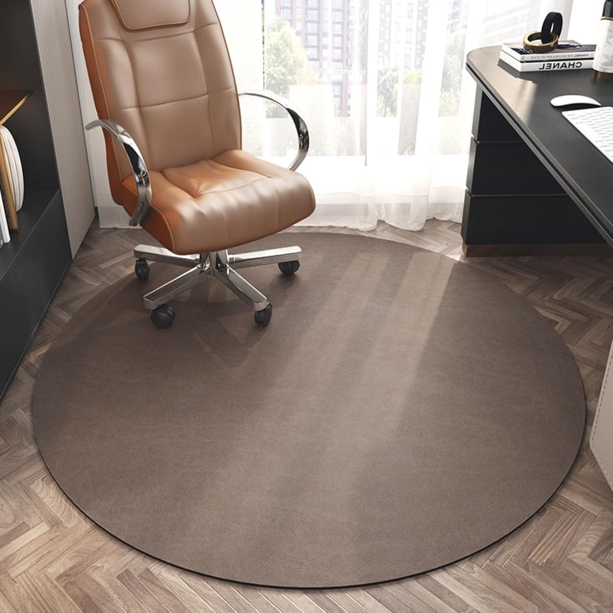 Stoelmat - Antislip Ronde Stoelmat voor Harde Vloeren - Beschermende Mat voor Houten Vloeren onder Bureau - Geschikt voor Draaibare Bureau- en Gamingstoelen - Bruin - Diameter 80 cm