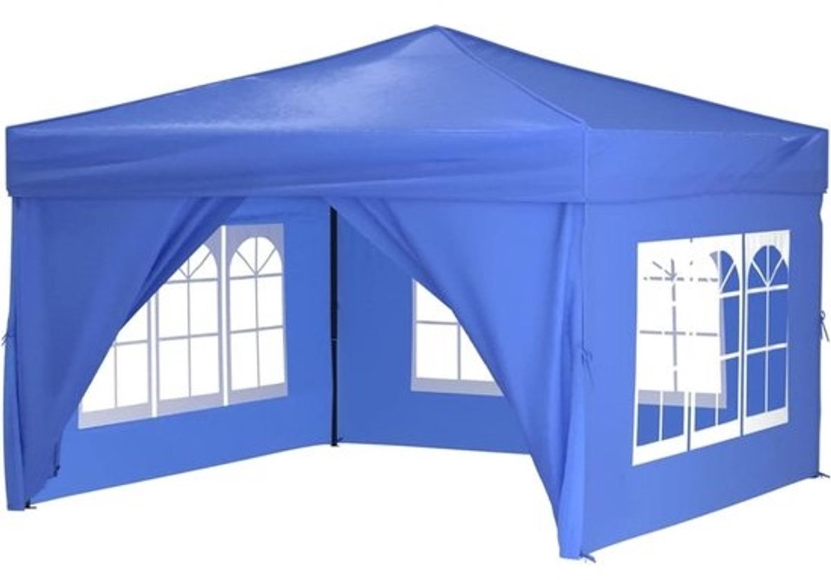 Opvouwbare Feesttent - Partytent Tuinhuisje - Buitenfeesten Organiseren - Waterdicht UV-bestendig - 3 x 3 m - Blauw