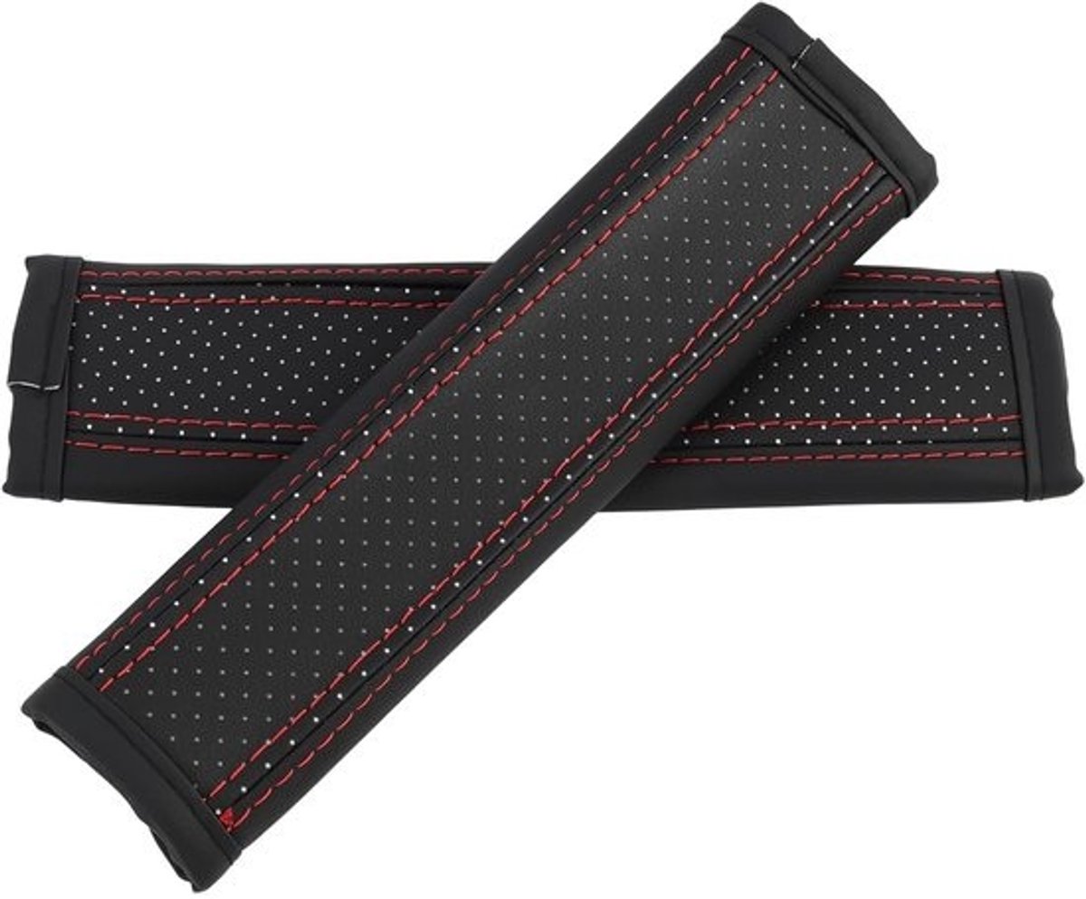 Gordelkussen Auto - Veiligheidsgordel Bekleding - Comfortabel Reizen - Zacht Microvezelleer - 2 stuks - Rood